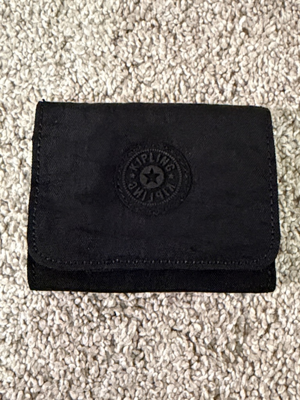 Kipling Black Trifold Fabric Wallet with Embossed Logo